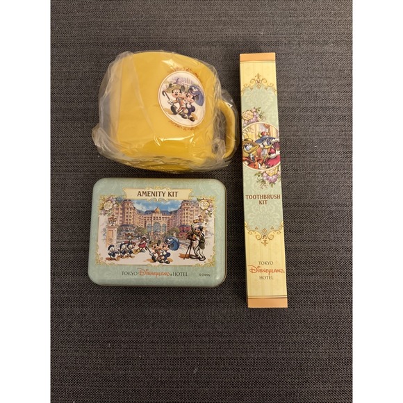 Disney Other - 3 Pc Lot Tokyo Disneyland Hotel Amenity Kit‎ Tin Cup Toothbrush New Sealed